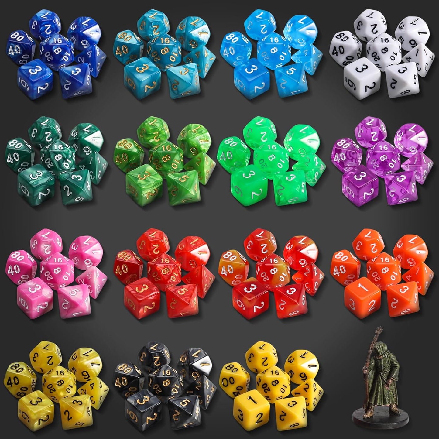 DND Dice Set 15 X 7 Polyhedral Dice (105Pcs) with 1 Large Flannel Bag, D&D Dice (D4 D6 D8 D10 D% D12 D20) for Dungeons and Dragons RPG MTG Table Games