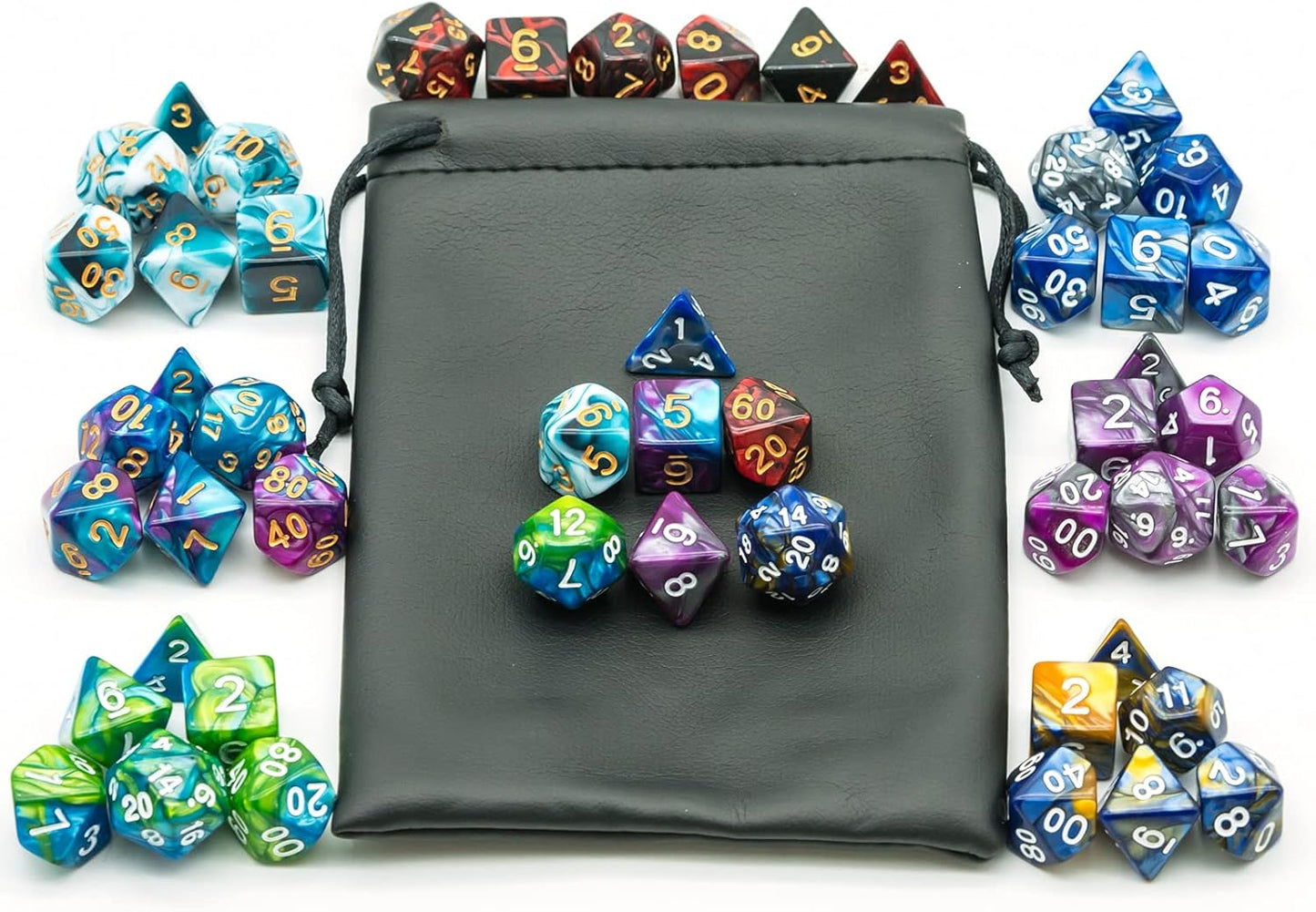 7 Sets DND Dice Polyhedral Dice Set (49Pcs) with 1 Large Leather Bag, D&D Die Set for Dungeons and Dragons, RPG Table Games. (7Sets/49Pcs)