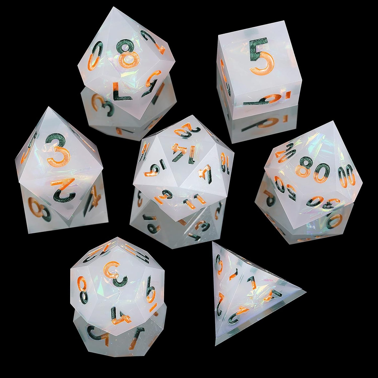 Resin MTG 7Pcs Dungeons and Dragons D&D TTRPG Polyhedral Plating Collection Sharp Edged Dice Set