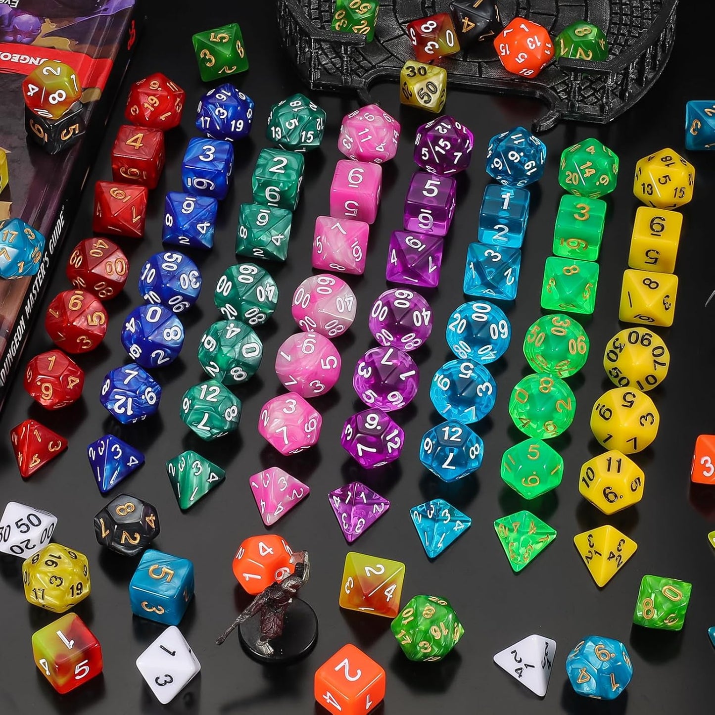 DND Dice Set 15 X 7 Polyhedral Dice (105Pcs) with 1 Large Flannel Bag, D&D Dice (D4 D6 D8 D10 D% D12 D20) for Dungeons and Dragons RPG MTG Table Games