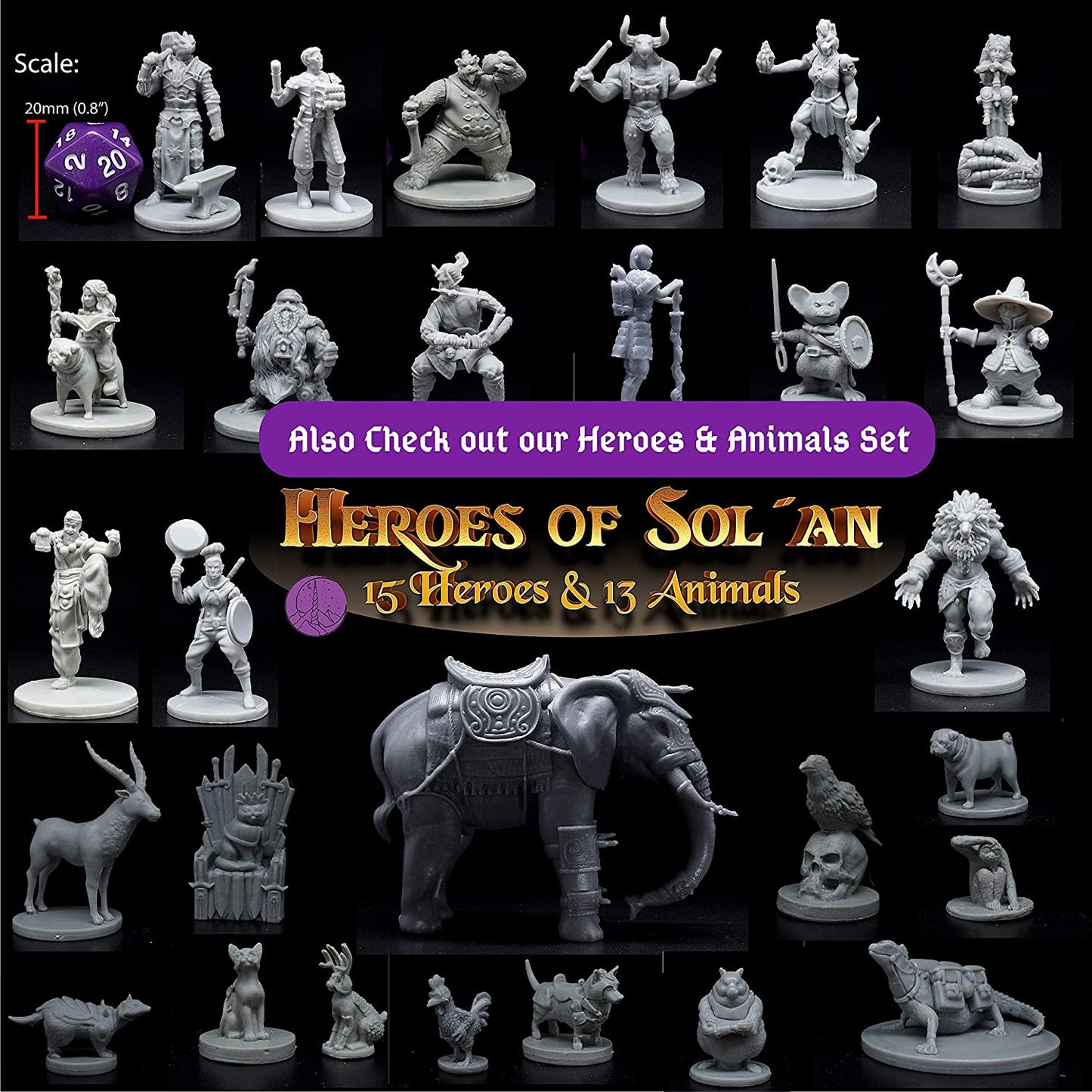 26 Animal Minis for DND Miniatures 28Mm Unpainted Dungeons and Dragons Miniatures I for D&D Miniatures & DND Minis Fantasy RPG | for DND Figures & Tabletop Miniatures | Campaign Setting