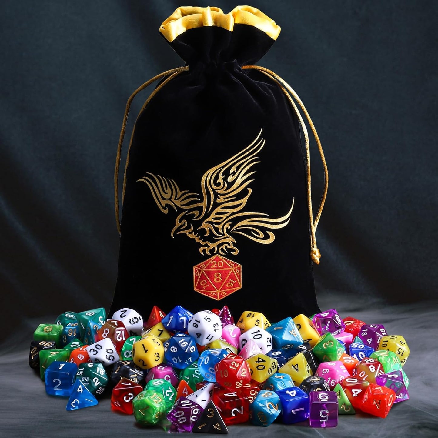 DND Dice Set 15 X 7 Polyhedral Dice (105Pcs) with 1 Large Flannel Bag, D&D Dice (D4 D6 D8 D10 D% D12 D20) for Dungeons and Dragons RPG MTG Table Games