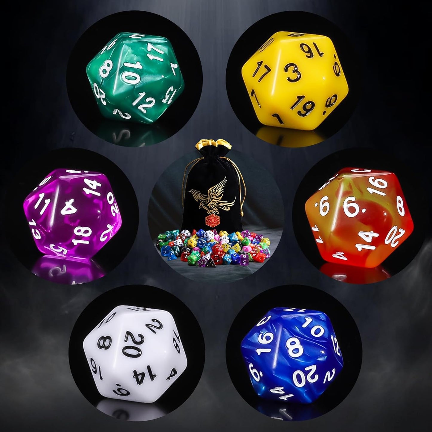 DND Dice Set 15 X 7 Polyhedral Dice (105Pcs) with 1 Large Flannel Bag, D&D Dice (D4 D6 D8 D10 D% D12 D20) for Dungeons and Dragons RPG MTG Table Games