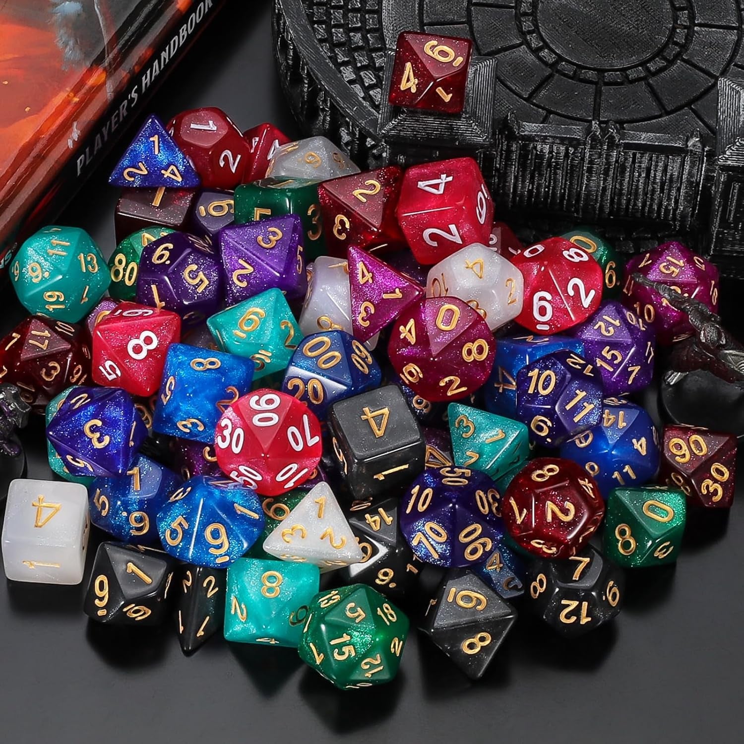DND Dice Set 10X7 (70 Pieces) Polyhedral Dice for Dungeons and Dragons D&D RPG MTG Role Playing Games with 1 Drawstring Bag