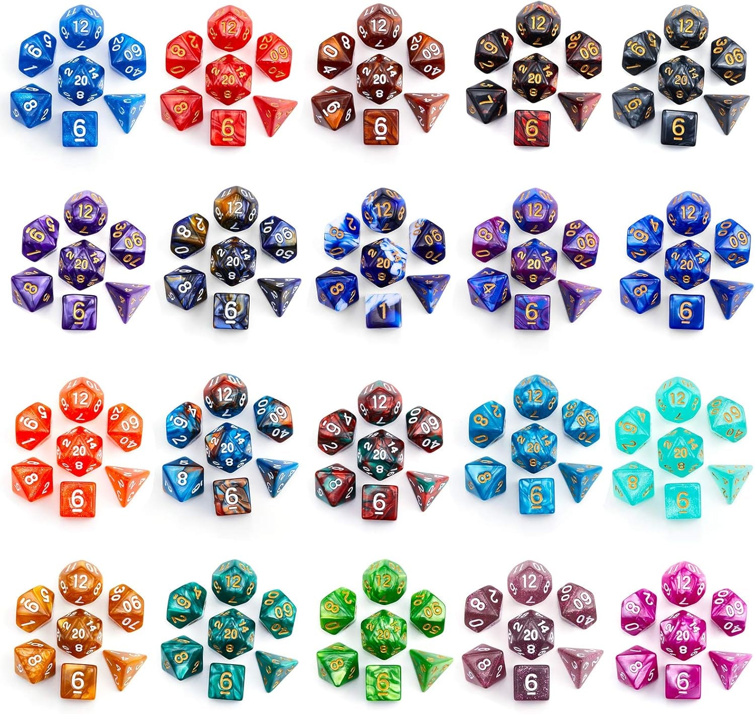 DND Dice Set, 20 X 7 Polyhedral Dice (140 Pieces) Two-Color for Dungeons and Dragons DND RPG MTG Table Game 20 Colors Dice with 1 Large