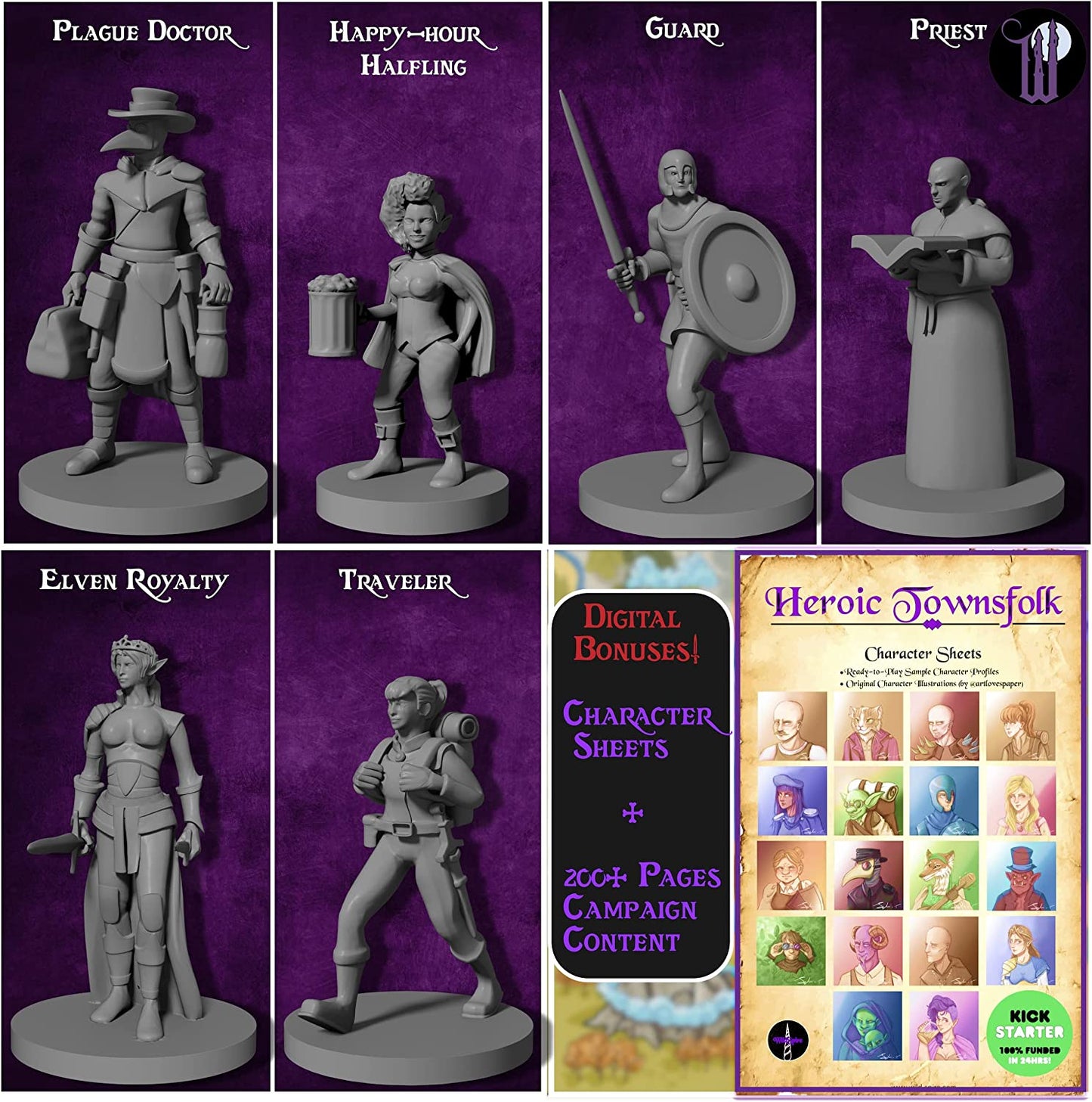 Wildspire 29 Whimsical Townsfolk Fantasy Set for DND Miniatures Dungeons and Dragons Starter Set D&D Minis Tabletop Unpainted NPC Bulk Set of Paintable Figures for D D Accessories and Pathfinder