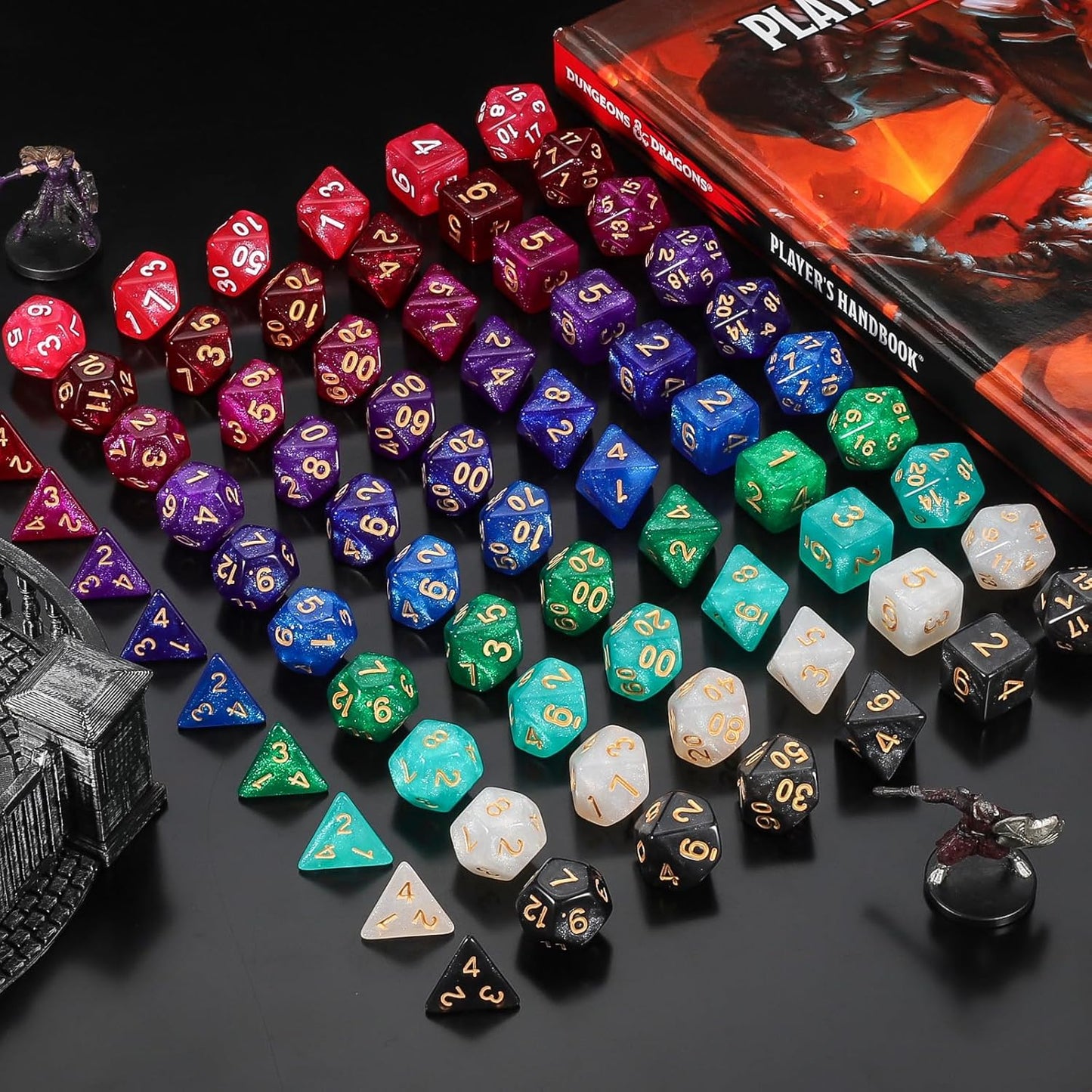 DND Dice Set 10X7 (70 Pieces) Polyhedral Dice for Dungeons and Dragons D&D RPG MTG Role Playing Games with 1 Drawstring Bag