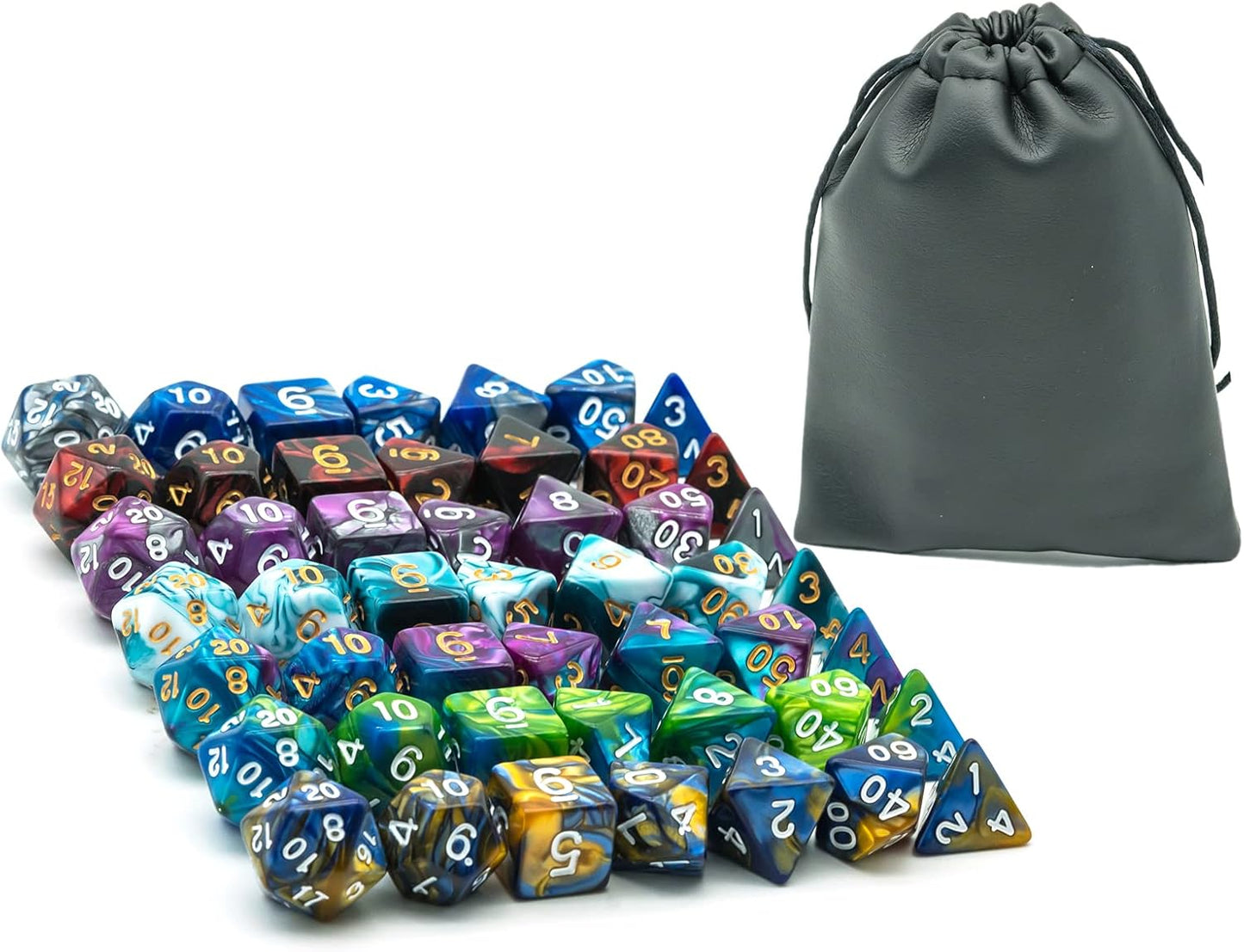 7 Sets DND Dice Polyhedral Dice Set (49Pcs) with 1 Large Leather Bag, D&D Die Set for Dungeons and Dragons, RPG Table Games. (7Sets/49Pcs)