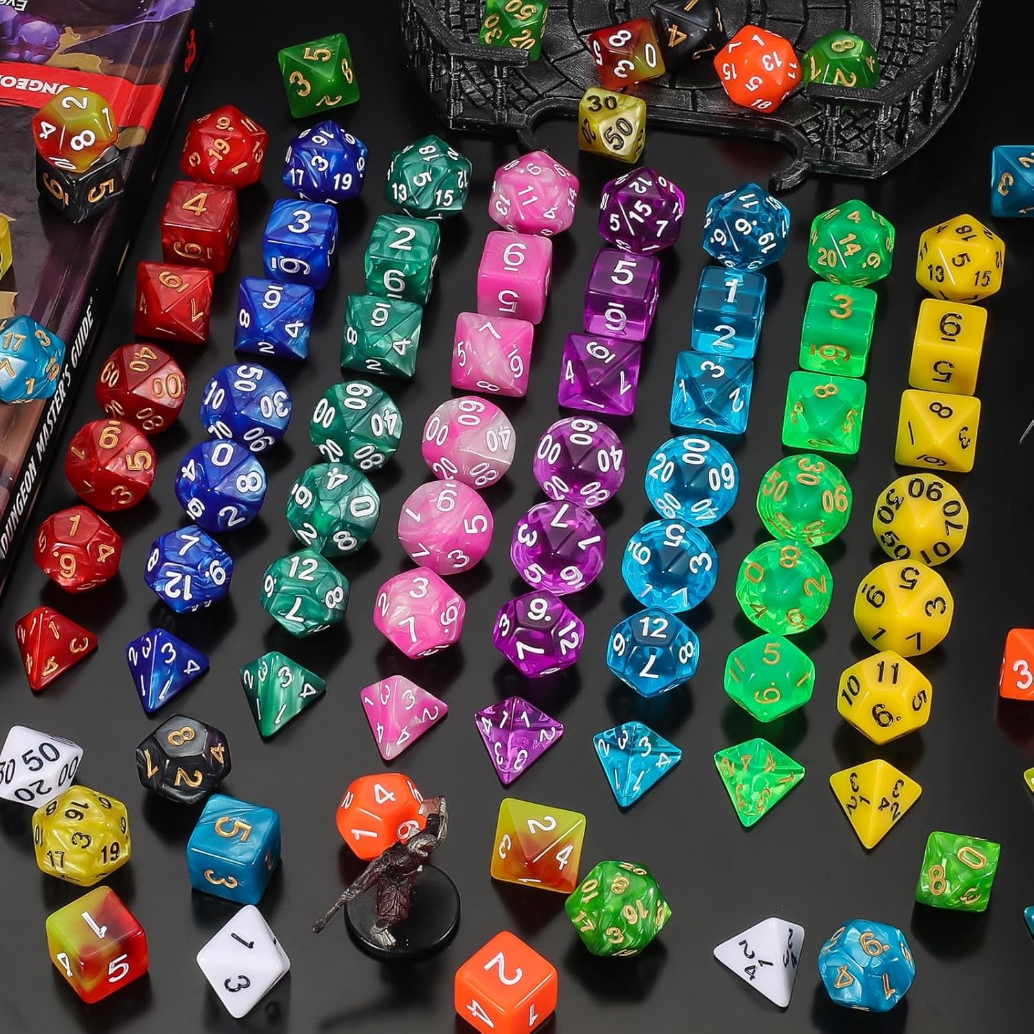 DND Dice Set 15 X 7 Polyhedral Dice (105Pcs) with 1 Large Flannel Bag, D&D Dice (D4 D6 D8 D10 D% D12 D20) for Dungeons and Dragons RPG MTG Table Games