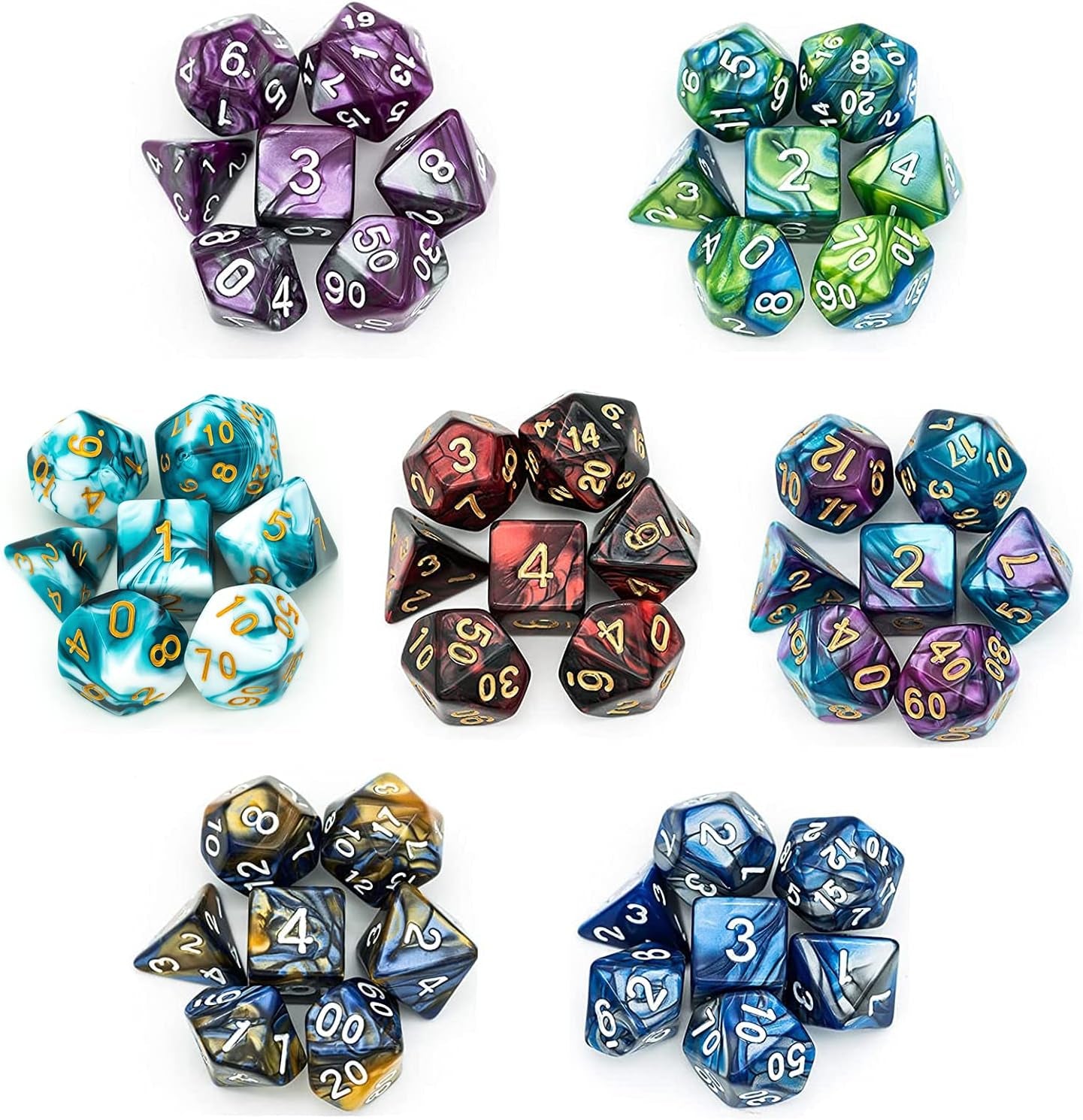 7 Sets DND Dice Polyhedral Dice Set (49Pcs) with 1 Large Leather Bag, D&D Die Set for Dungeons and Dragons, RPG Table Games. (7Sets/49Pcs)