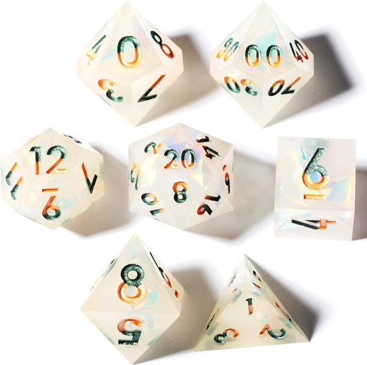 Resin MTG 7Pcs Dungeons and Dragons D&D TTRPG Polyhedral Plating Collection Sharp Edged Dice Set