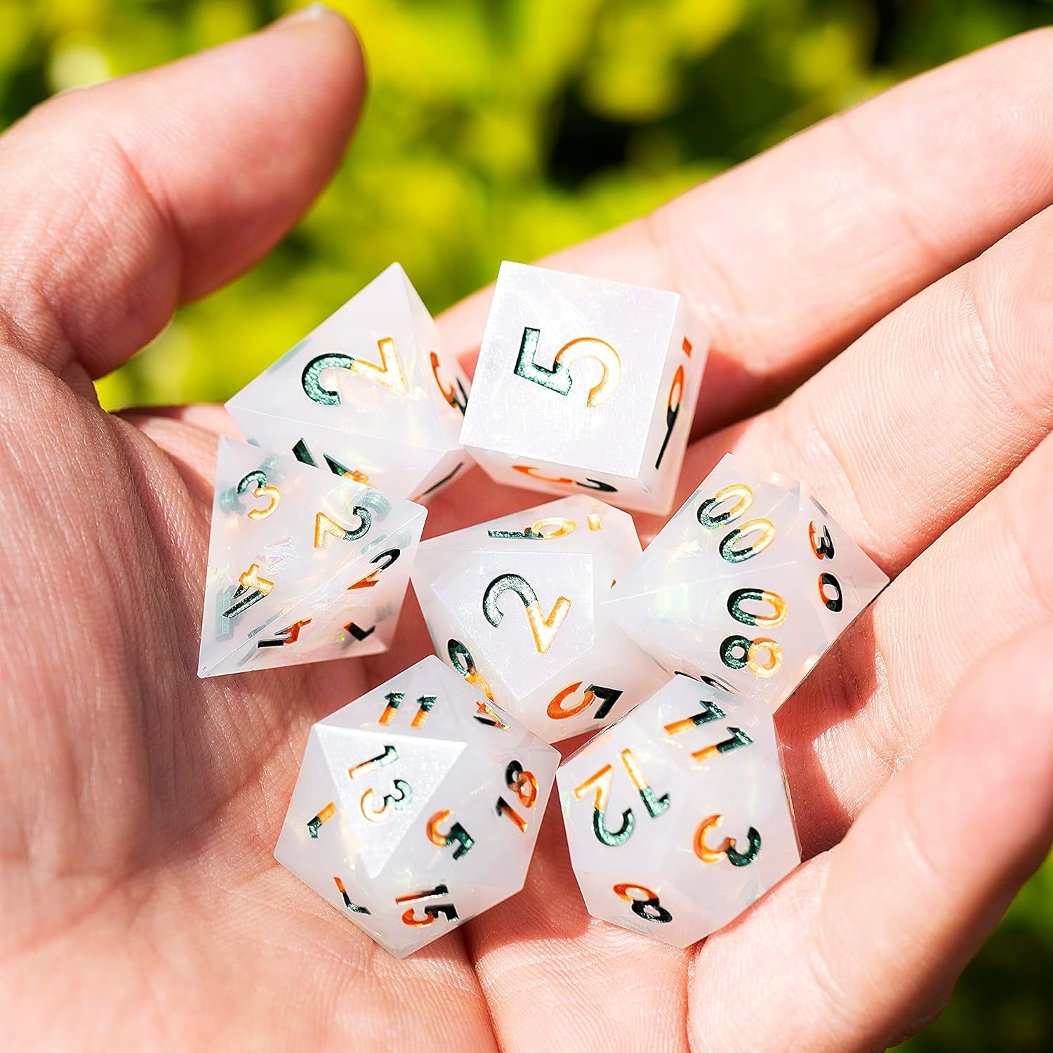 Resin MTG 7Pcs Dungeons and Dragons D&D TTRPG Polyhedral Plating Collection Sharp Edged Dice Set
