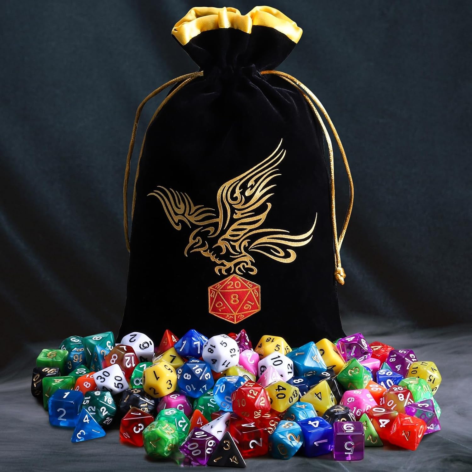DND Dice Set 15 X 7 Polyhedral Dice (105Pcs) with 1 Large Flannel Bag, D&D Dice (D4 D6 D8 D10 D% D12 D20) for Dungeons and Dragons RPG MTG Table Games